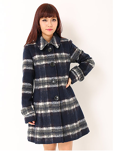 起毛チェックウールコート