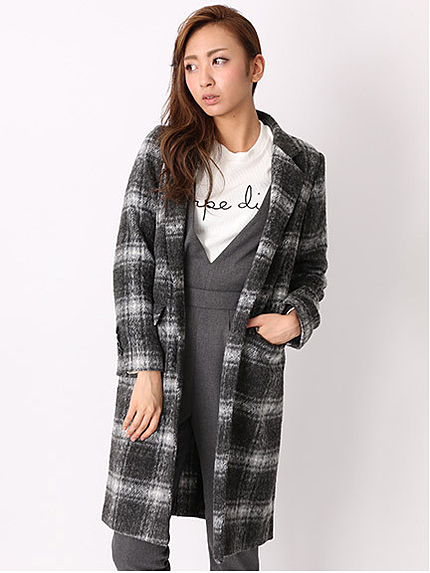 チェック柄シャギーチェスターコート