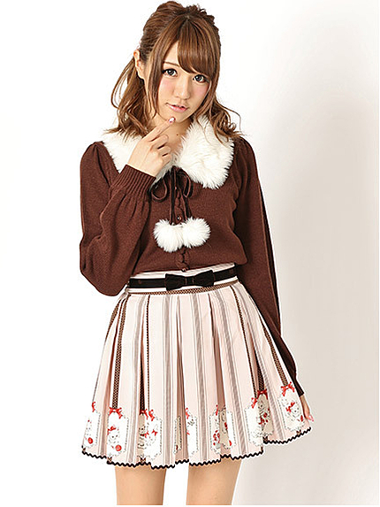 14.ＡＷ　　パネル白猫ＰＴウエストリボンスカート