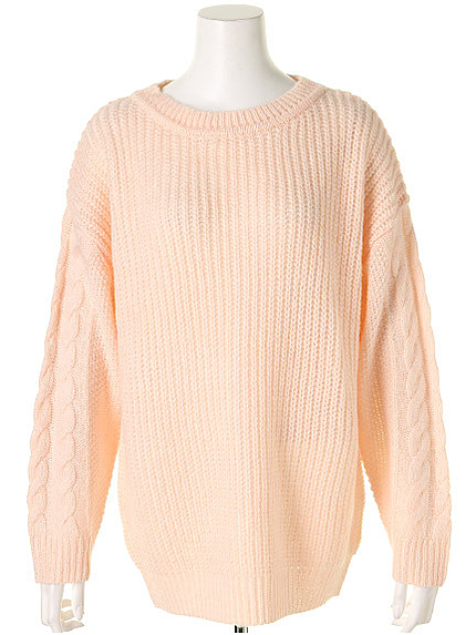 ケーブル袖Mixカラーニットプルオーバー