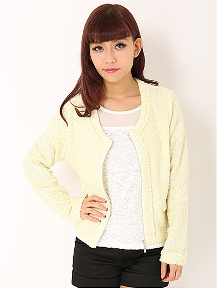 ループヤーンラメZIPカーデ+コンビブラウスSET