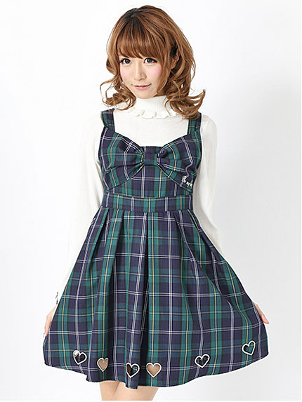 14.AW チェック柄ハートくり抜きジャンパースカート