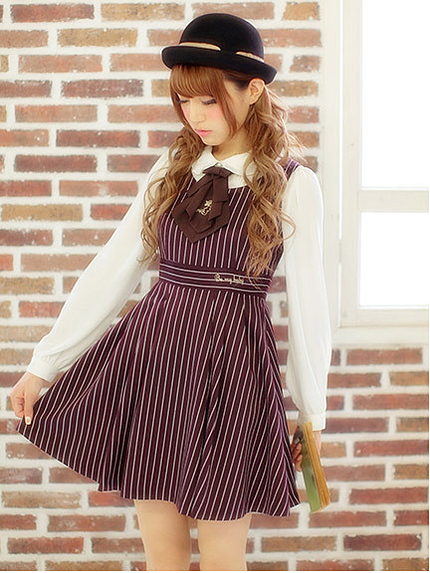 14.AW ウエスト刺繍ピンストライプジャンパースカート