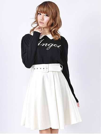 14.AW  ベルト付きミディー丈タックフレアスカート