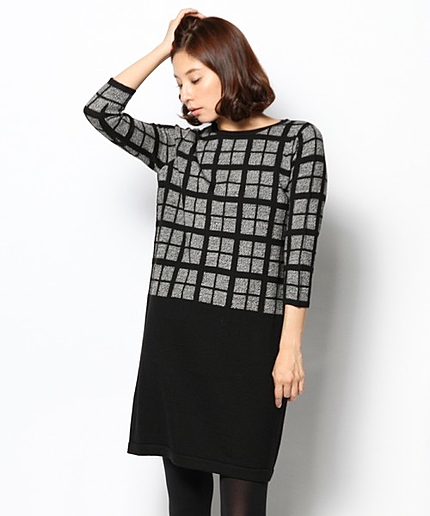 ウィンドウペンインターシャニットワンピース