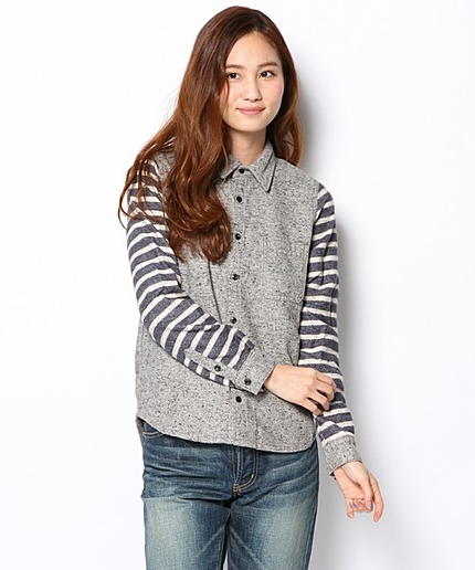 袖ボーダーネップシャツ