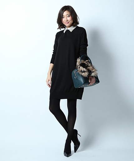 ウーステッドビジューカラーニットワンピース