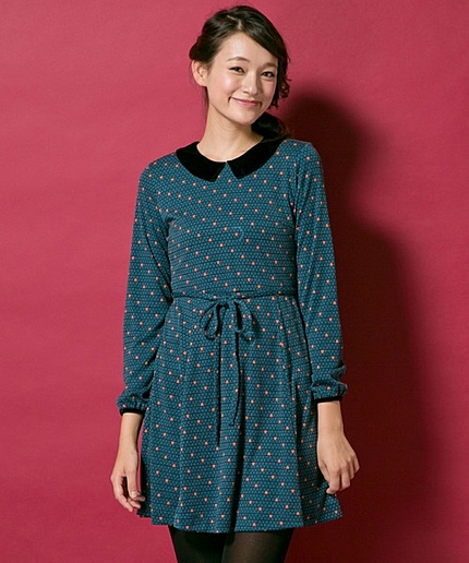 ハートラインプリント襟付きワンピース