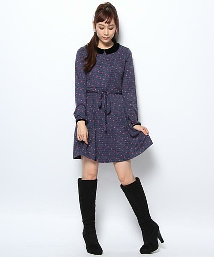 ハートラインプリント襟付きワンピース