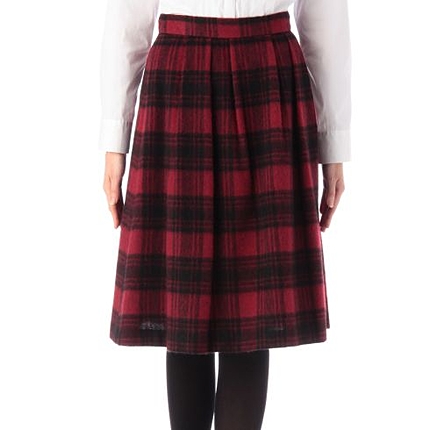 チェック柄ミモレ丈スカート