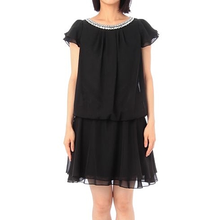 ネックビジューアレンジシフォンワンピース