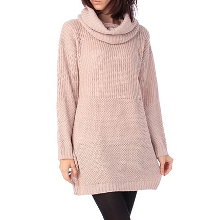 スヌード付編地切替ニットワンピース