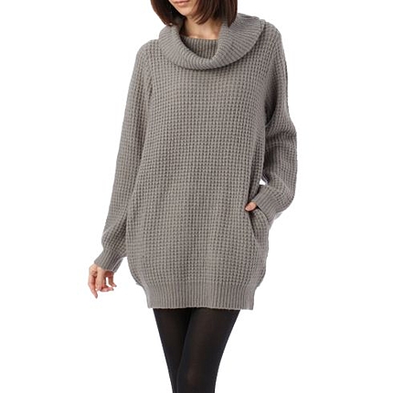 タートルネック畦編みニットワンピース