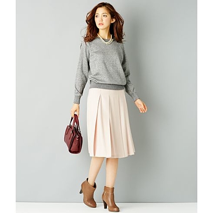[L]ミモレ丈プリーツスカート