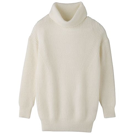 [L]モヘヤ混オフタートルロングニット