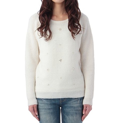 アルパカ混ストレッチビジューニット