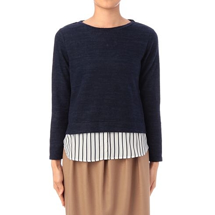 ストライプシャツレイヤード風ニット