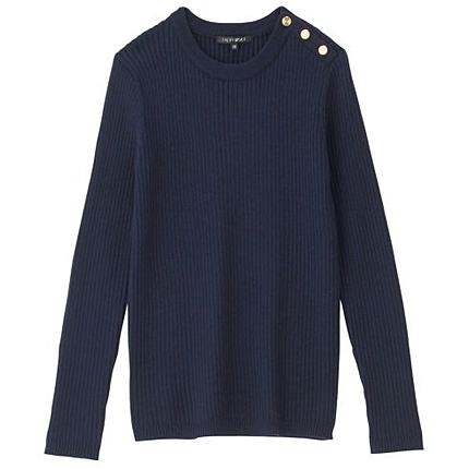 ゴールド釦リブニット