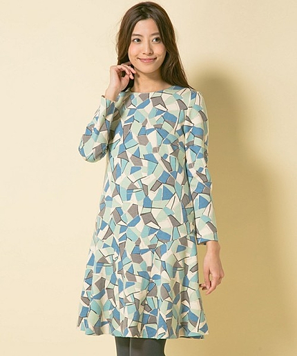 パステルジオメトリックプリントワンピース