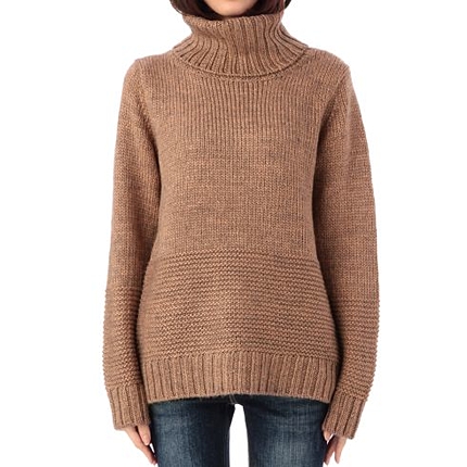 編み地切り替えタートルネックニット