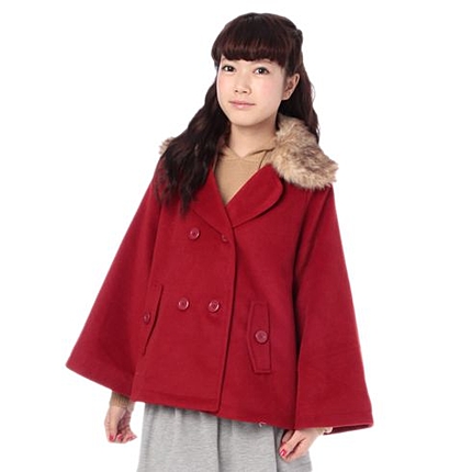 フェイクウールポンチョ風コート