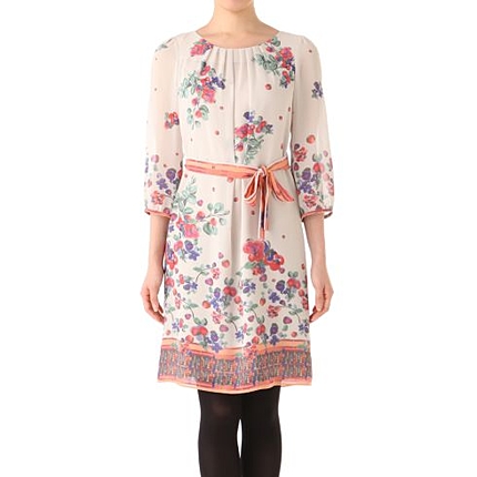 8分袖フラワーシフォンワンピース