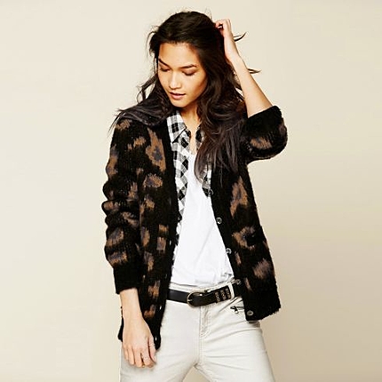 レオパード柄ルーズフィットカーディガン