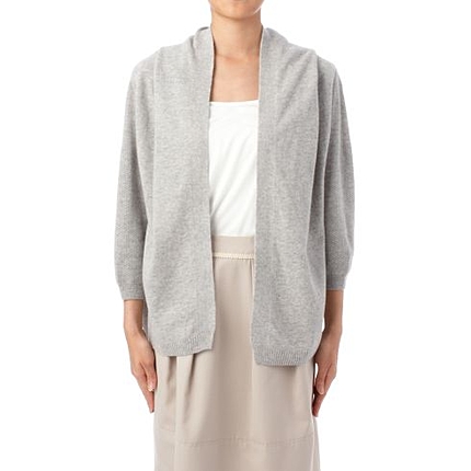 ノーボタン七分袖ニットカーディガン