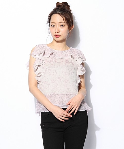 レースレオパードプリントブラウス