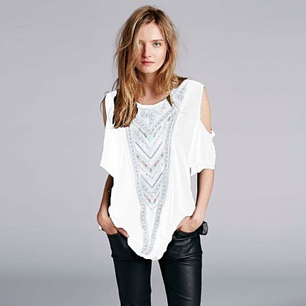 肩開きボヘミアンメッシュカットソー