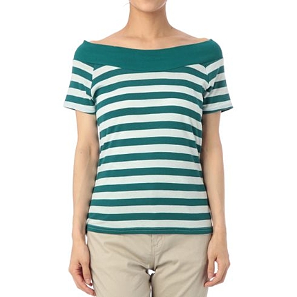 ボーダーオフショルダーカットソー