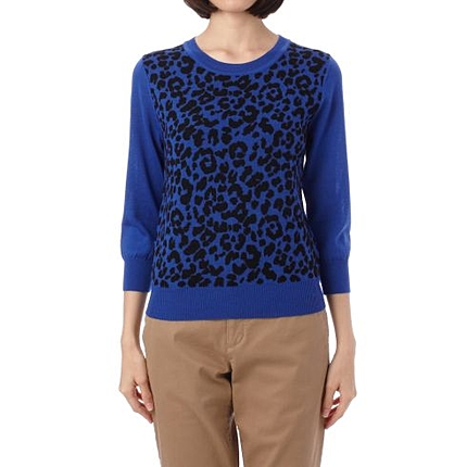 レオパード柄七分袖ニットプルオーバー