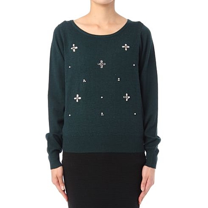 ふくれジャカードビジューニット