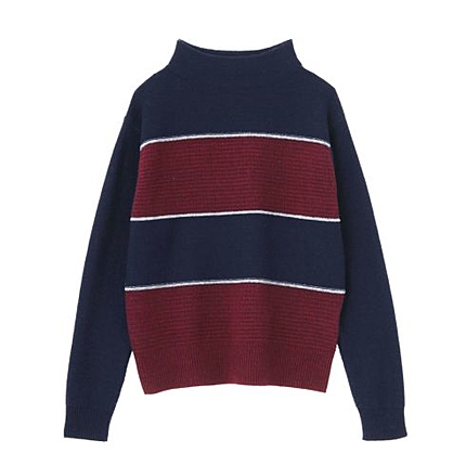 ボートハイネックブロックボーダーニット