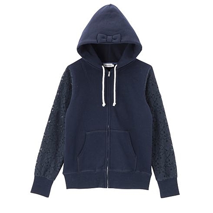 レーススリーブ裏毛パーカー