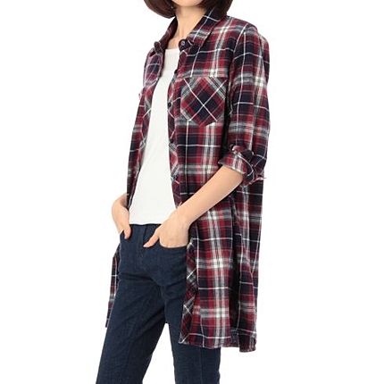 ロング丈チェックネルシャツ