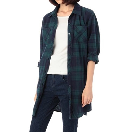 ロング丈チェックネルシャツ