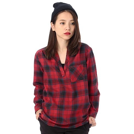 チェック柄スキッパーシャツプルオーバー