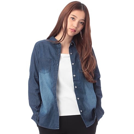 ウォッシュデニム長袖シャツ