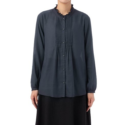 エステルビエラフリルスタンドカラーシャツ