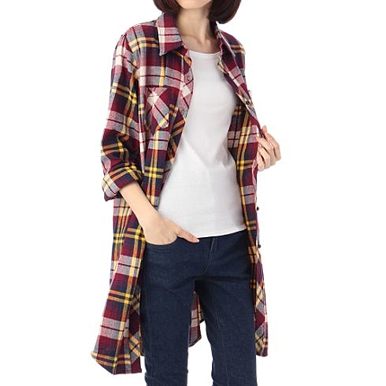 チェック柄ロングシャツ