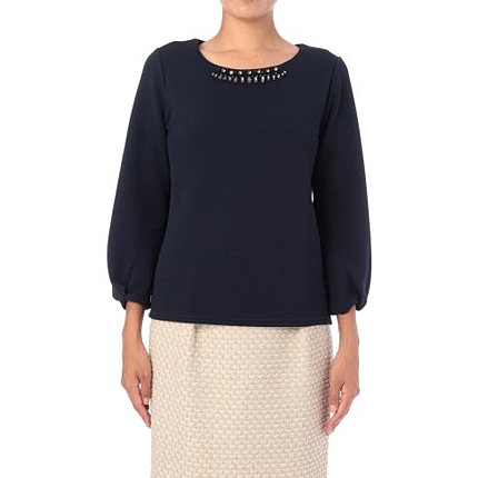 [S]ビジュー使い七分袖ブラウス