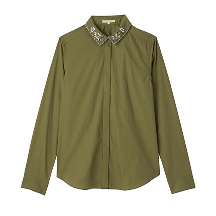 ビジュー襟フライフロントシャツ