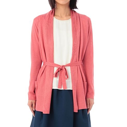 リブ編みリボン付きショールカーディガン