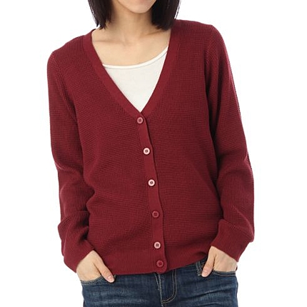 ワッフル編みニットカーディガン
