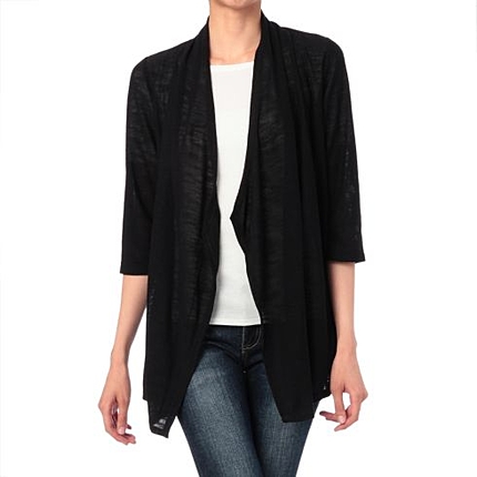 梨地フード付きロングカーディガン