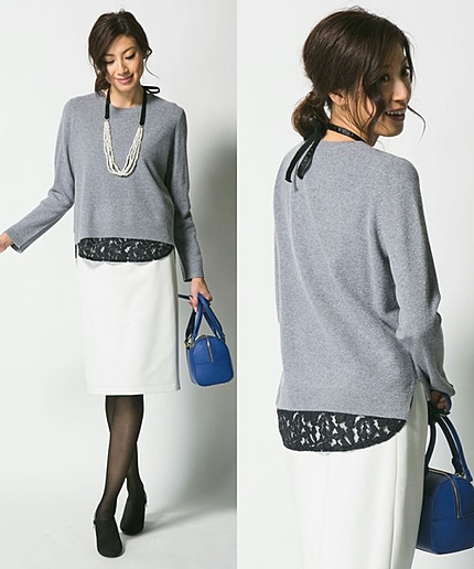 コードレースレイヤードニット