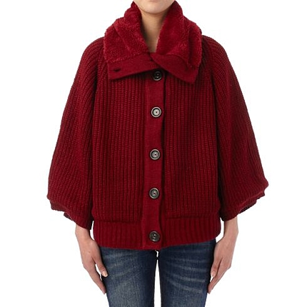 ビッグ衿ポンチョ風ニットカーディガン