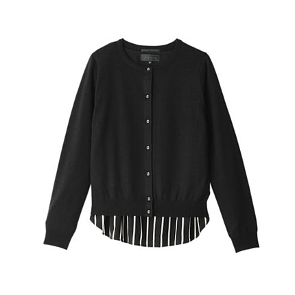 ベーシックニットカーディガン+ストライプブラウス