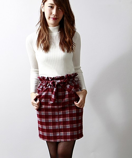 WEGO/リボンベルトチェックスカート